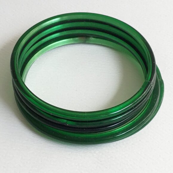 Two Tone Green Art Glass Child's Bangles Set of 5 - Picture 5 of 6